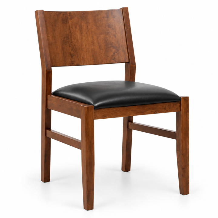 Walnut Wood Chair with Black Leather Seat