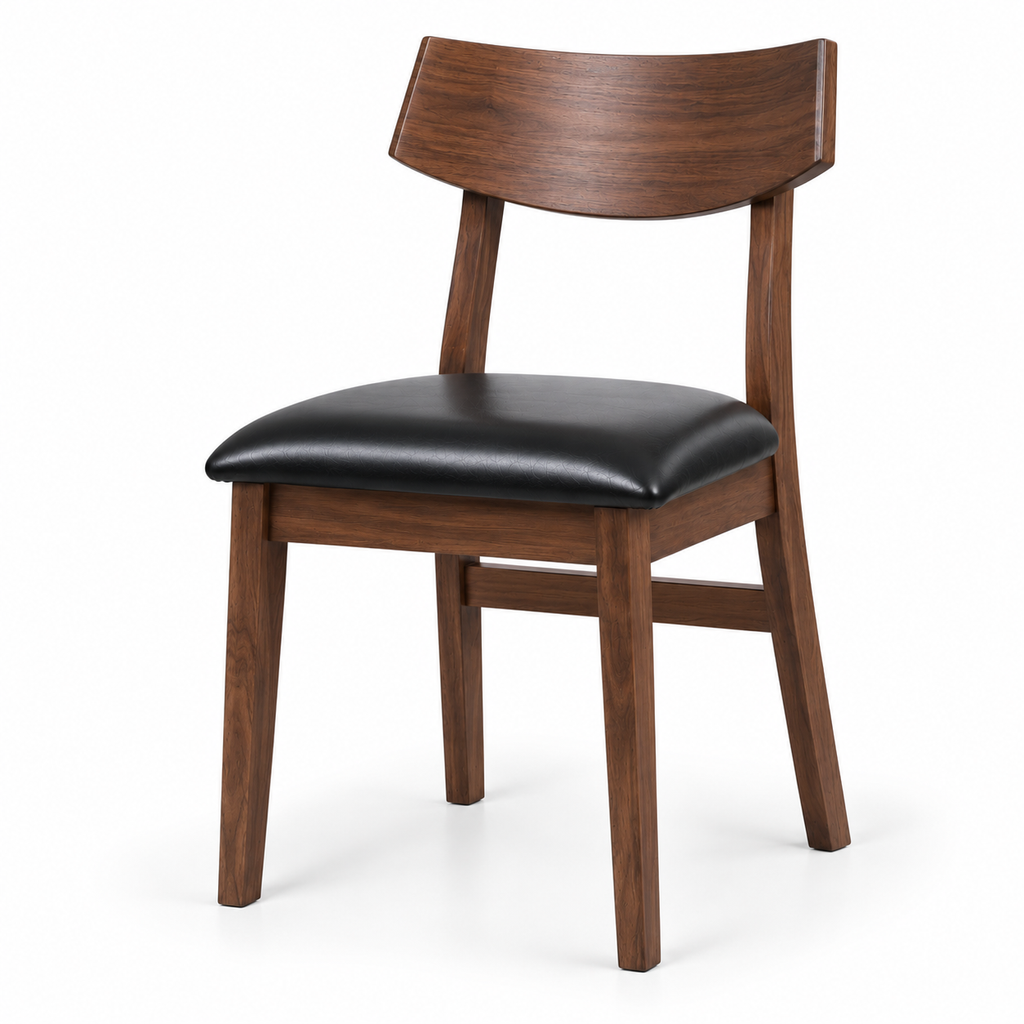 Walnut and Black Leather Dining Chair