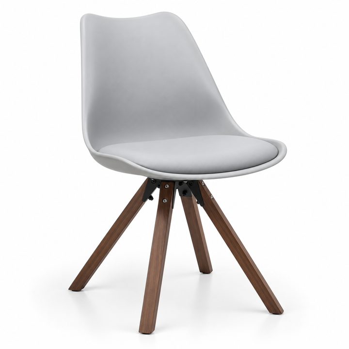 Modern Gray Shell Chair with Walnut Legs