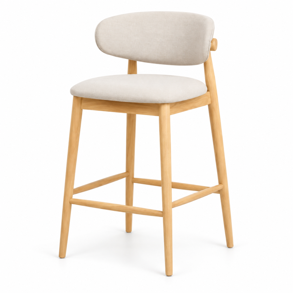 Minimalist Natural Wood Upholstered Barstool