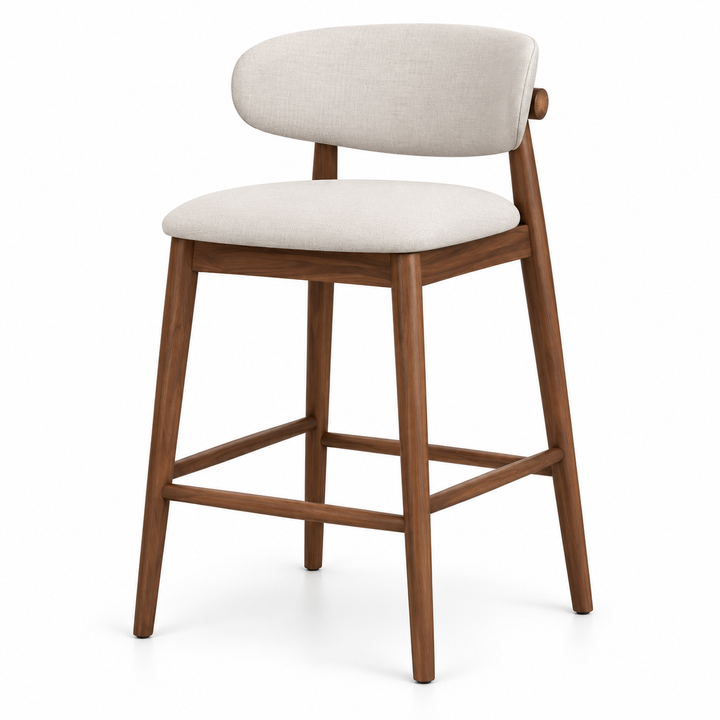 Walnut and Cream Scandinavian Stool