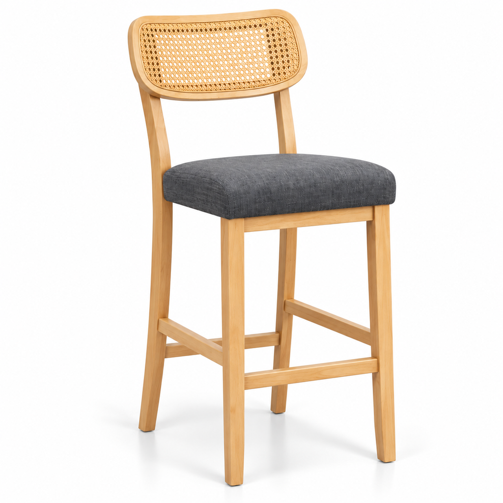 Natural Wood Cane-Back Bar Stool