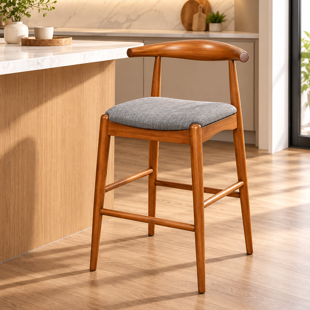 Scandinavian Wooden Bar Stool in a Warm Kitchen