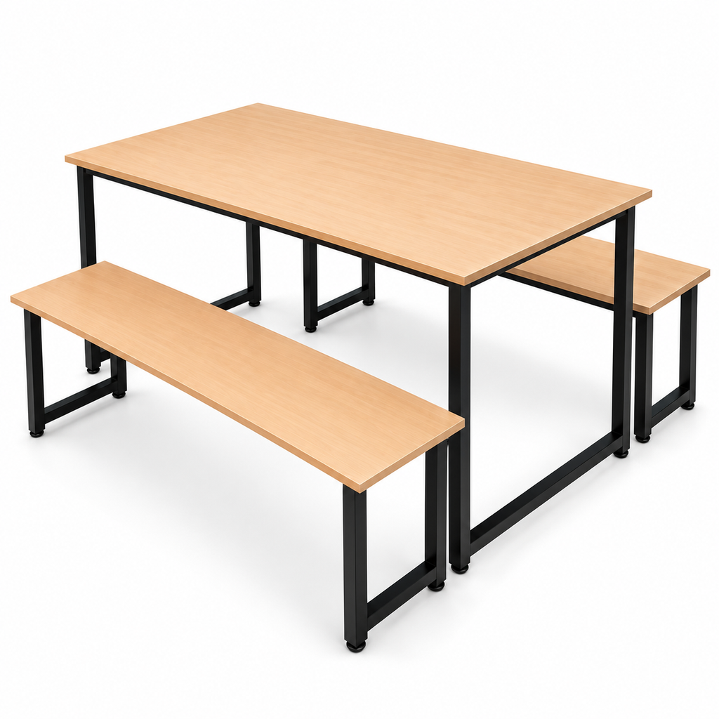 Modern Wood and Black Metal Table Set