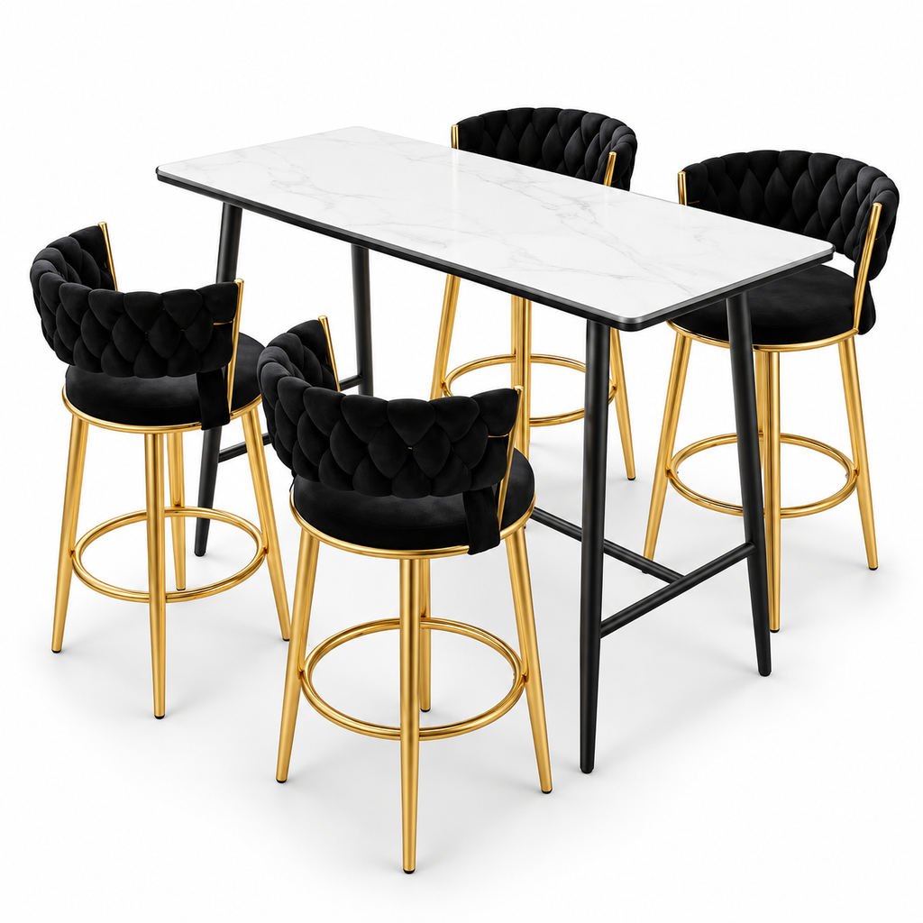 Modern Black-Gold Marble Bar Set