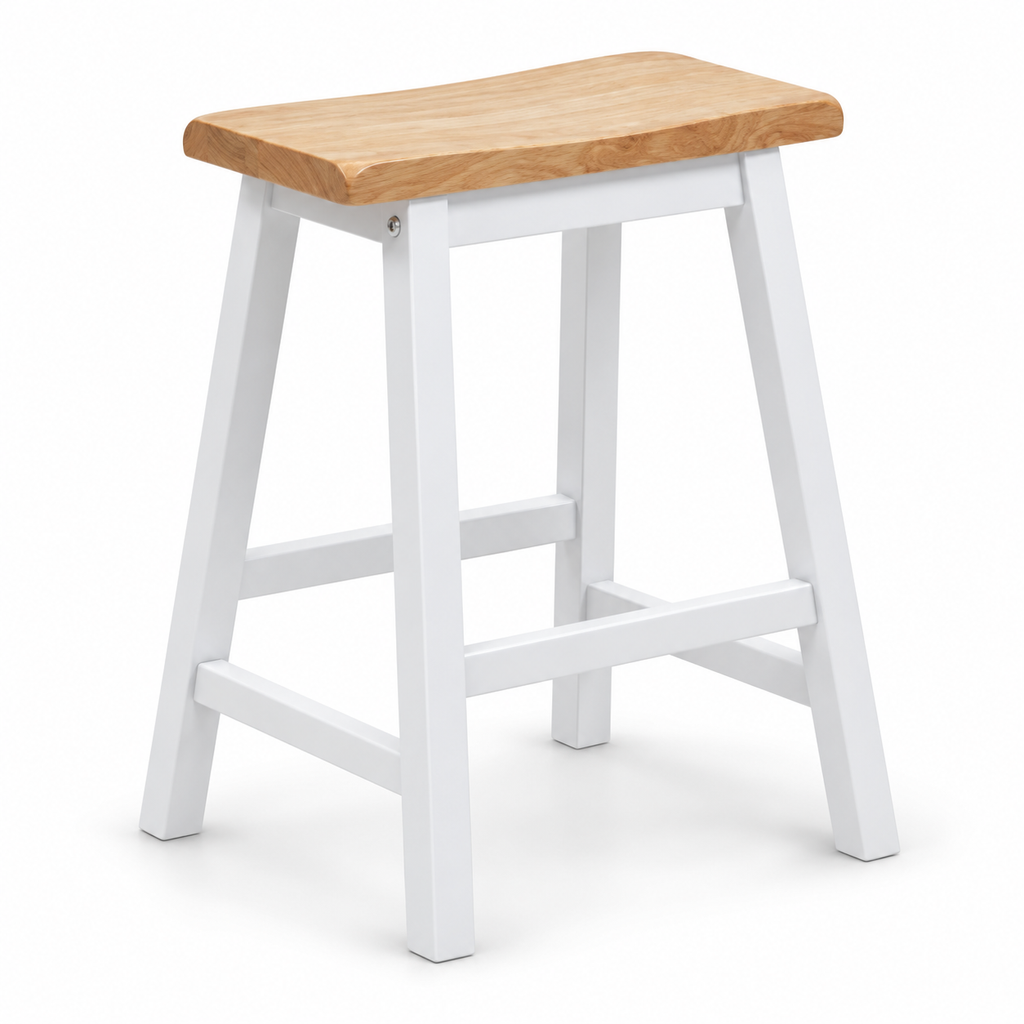 Minimalist Wooden-Top White Stool