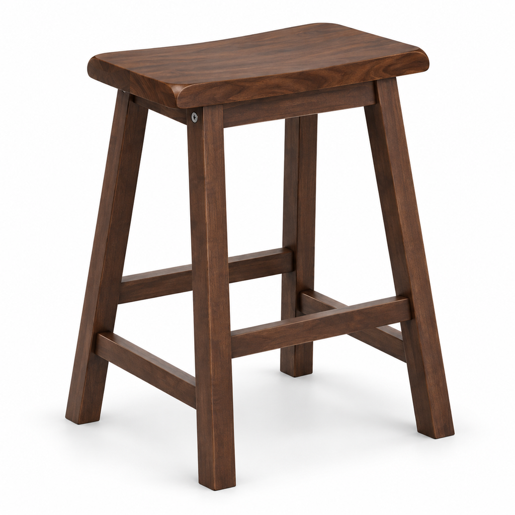 Walnut Farmhouse Stool on White