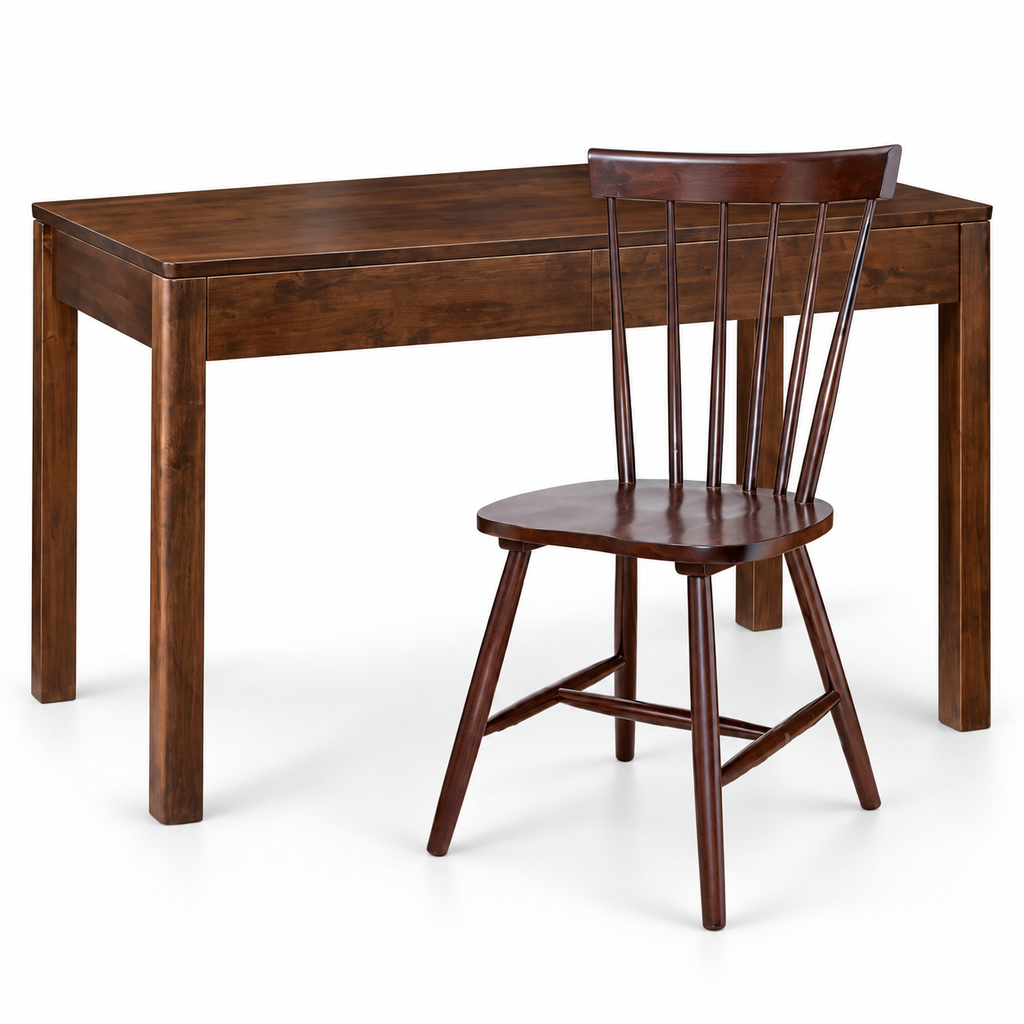 Walnut Table and Spindle-Back Chair