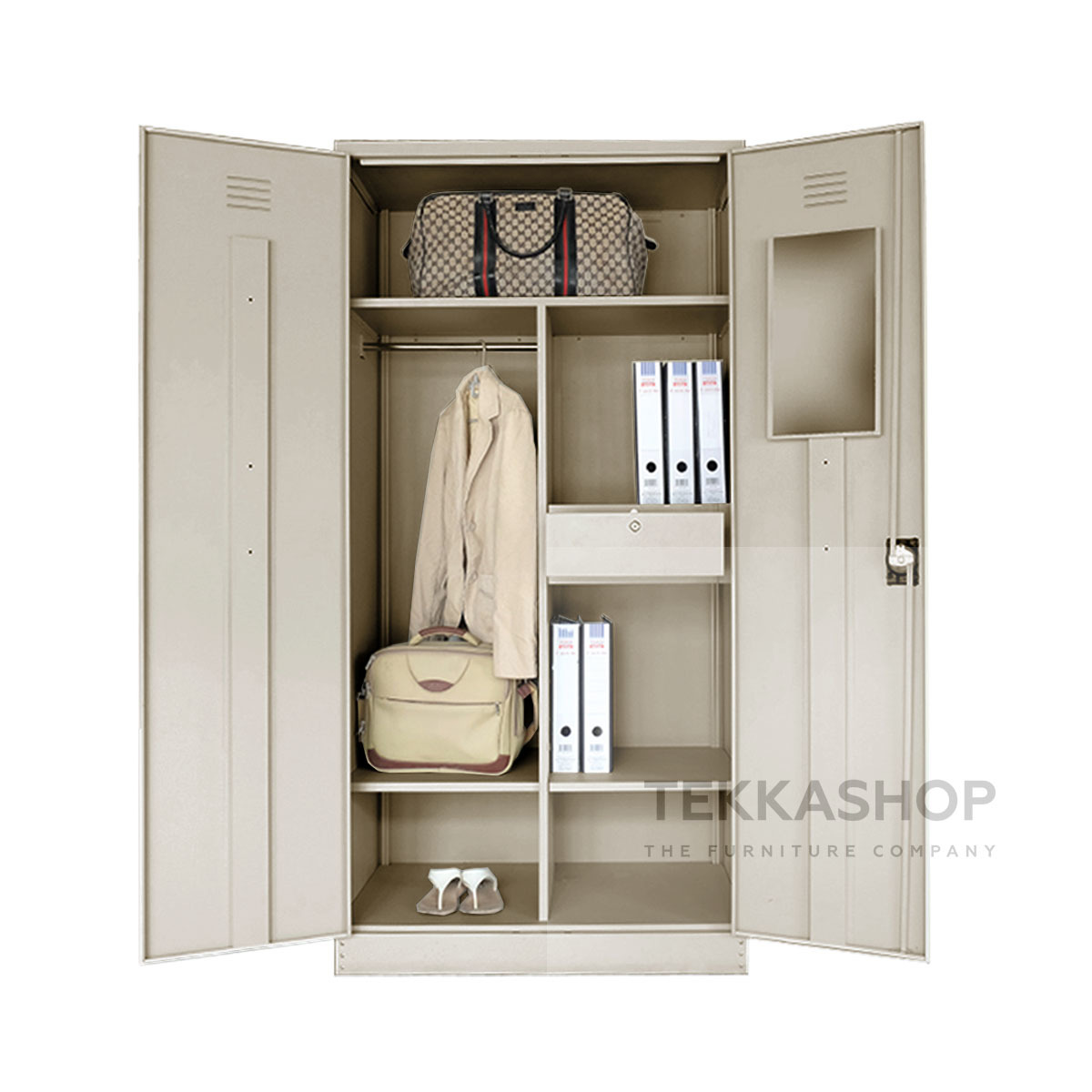 Tekkashop Cssfc5bei Full Height Metal Wardrobe Cabinet Storage