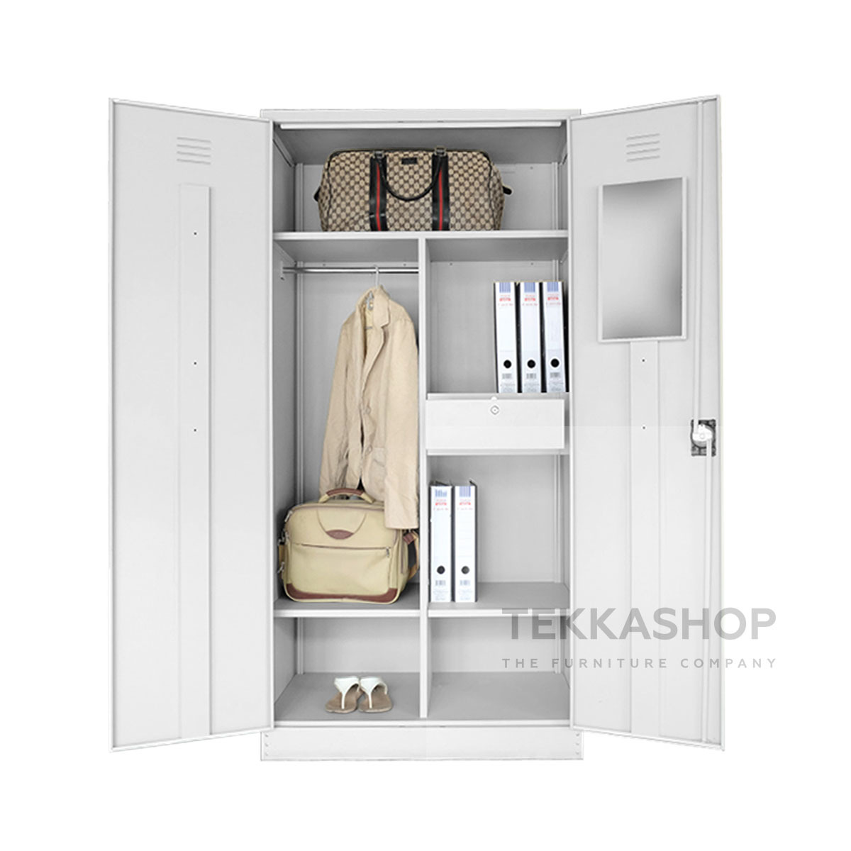 Tekkashop Cssfc5gre Full Height Metal Wardrobe Cabinet Storage