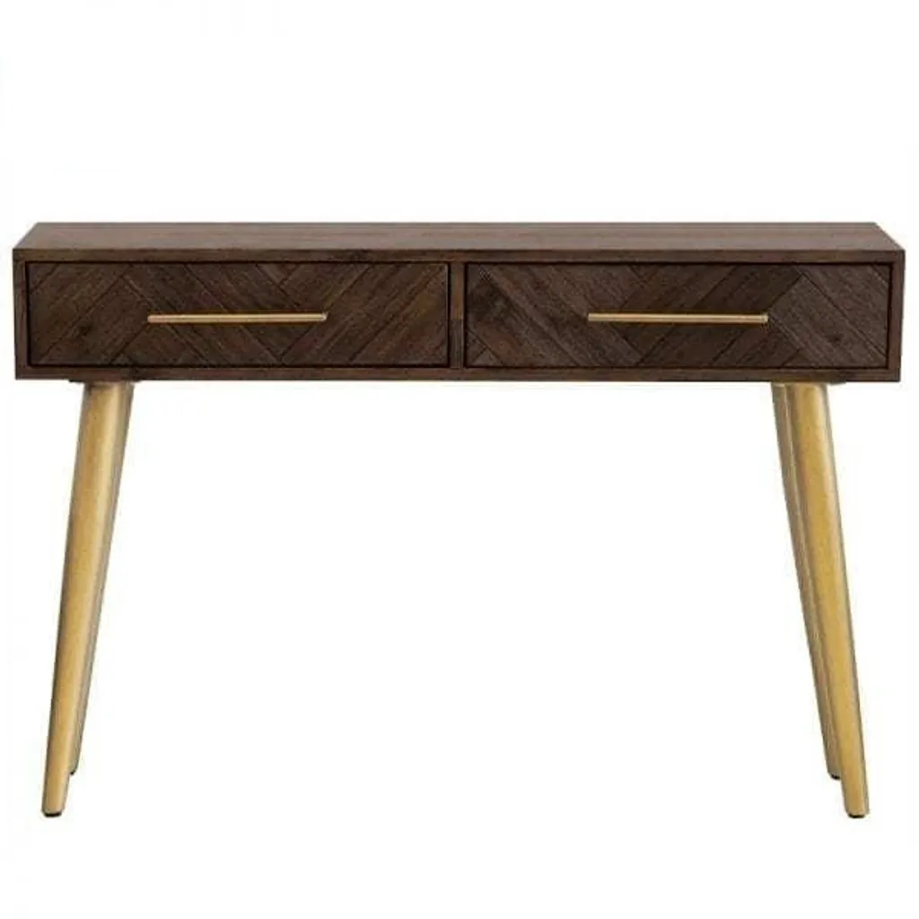 Tekkashop FDTSV2265BR Industrial Style Solid Acacia Wood Console Table With Two Drawes / Meja Konsol