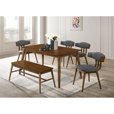 Tekkashop AMDS2848BR Solid Wood Dining Set 4+1+1 (Dining Table + 4 ...
