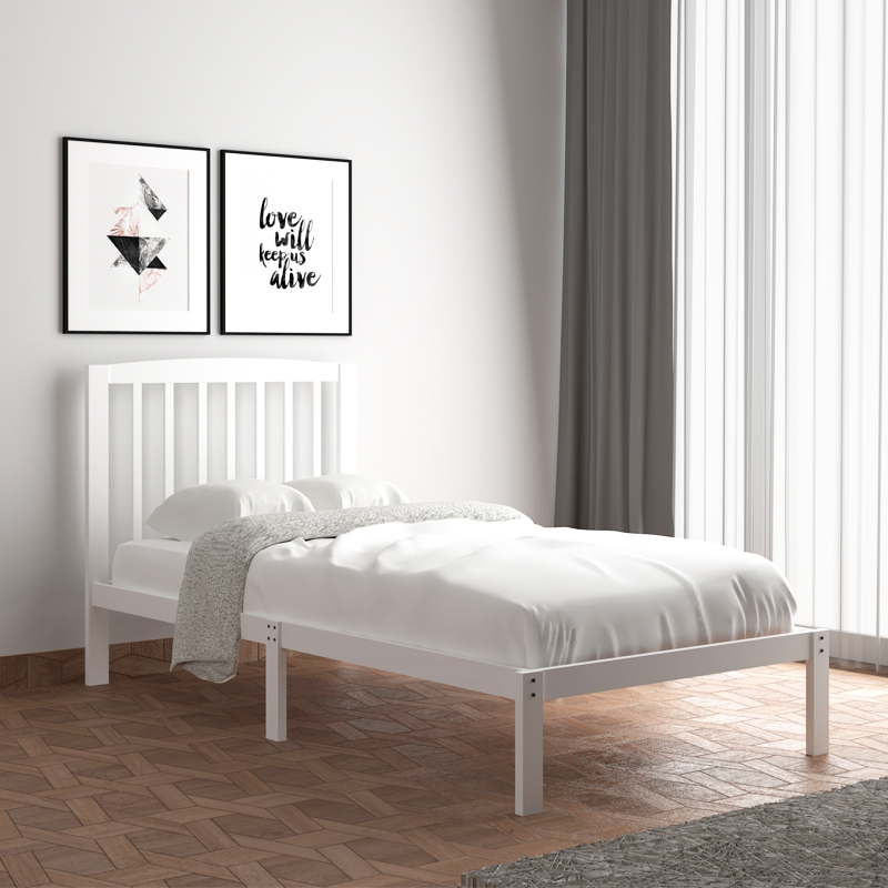 Tekkashop FDBD734WH Scandinavian Style Single Size Solid Wood Bed Frame ...