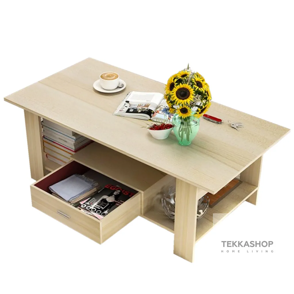 Tekkashop GDCT1350B Modern Wooden Small Coffee Table with Drawer (Beige)