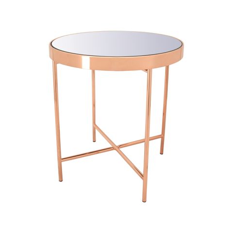 Tekkashop FDST600CO Modern Style Round Mirror Top Side Table with Steel ...