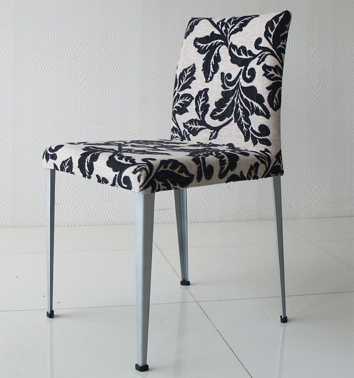 flowery printed dining chair in black and white