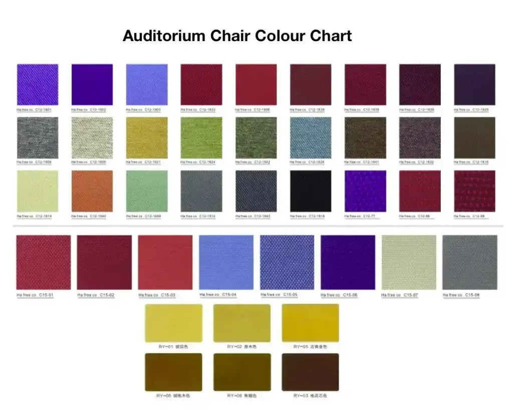 tekkashop colour chart for auditorium chair 2025