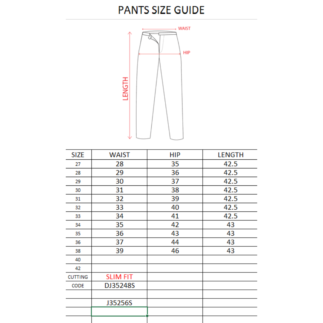 size chart pants