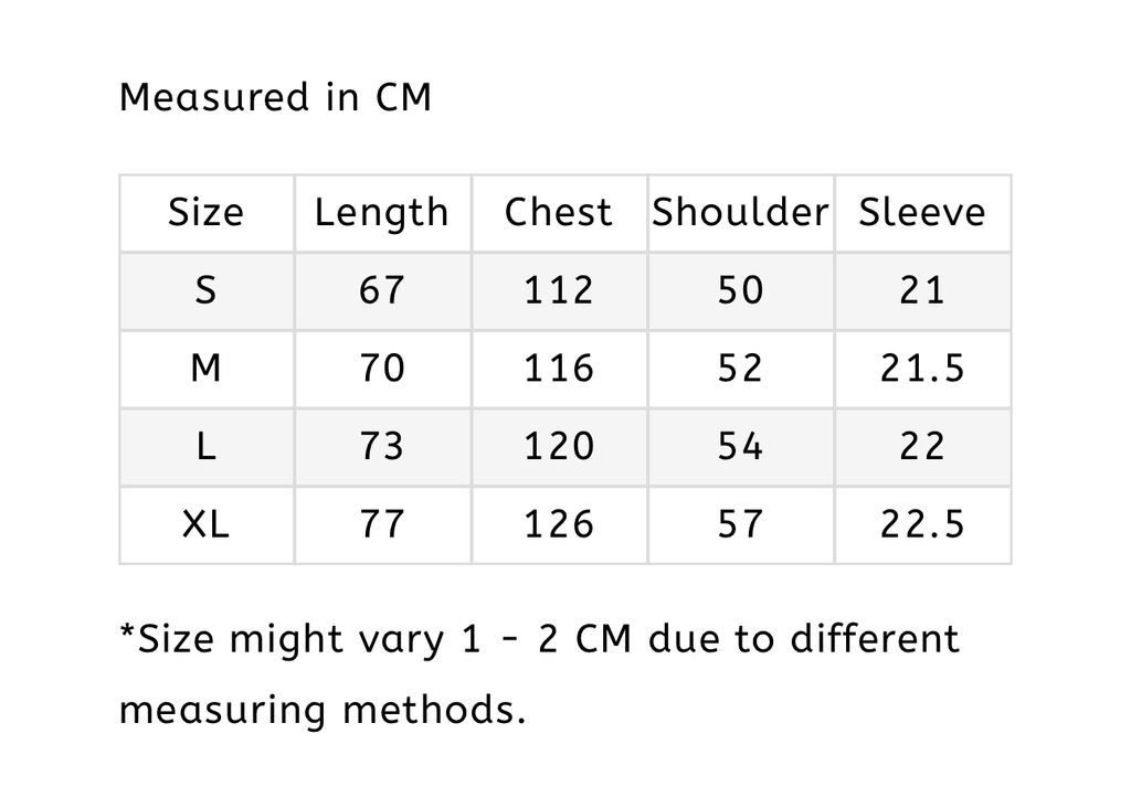 IDM Tee size chart