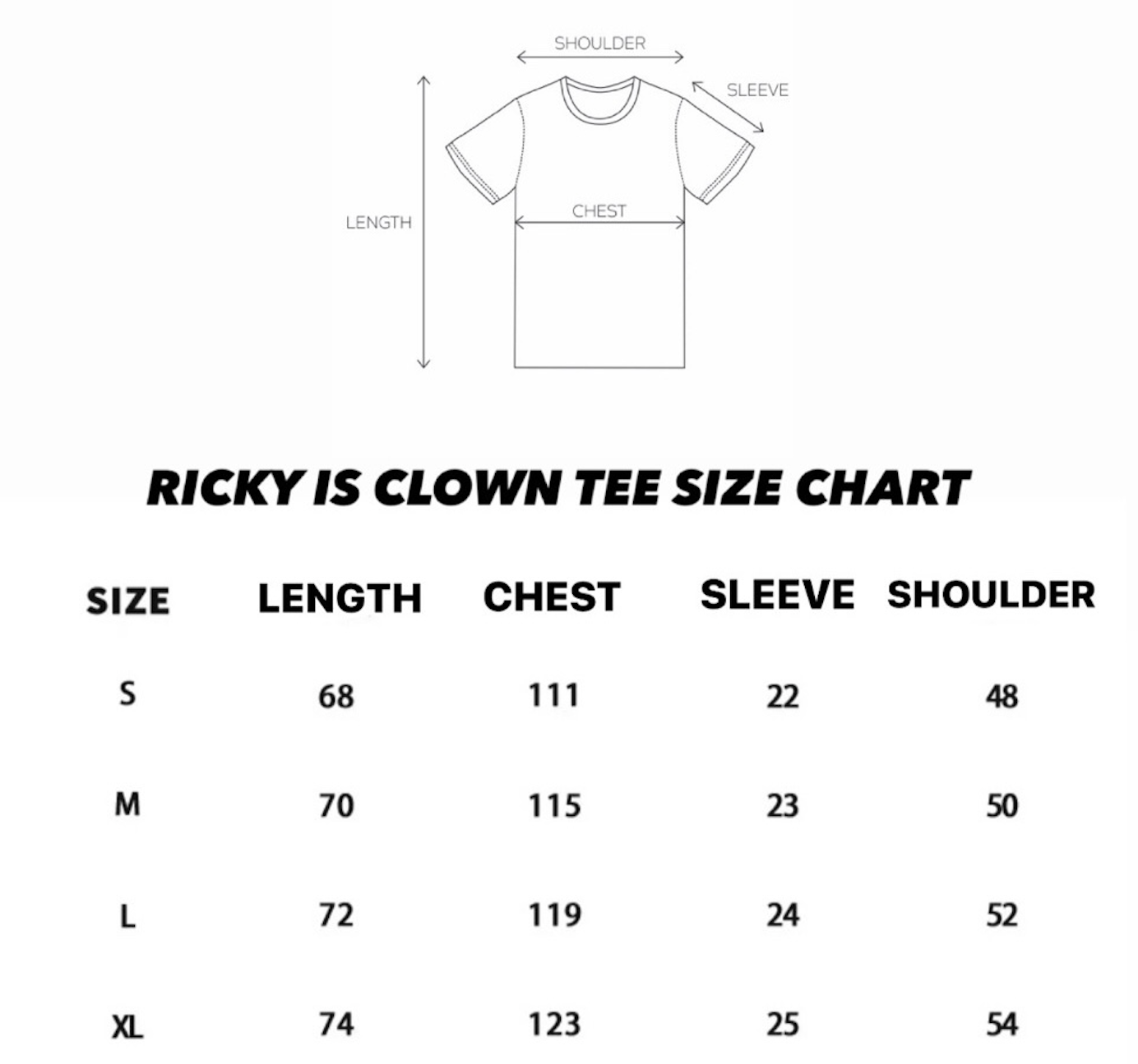 RIC SIZE CAHRT