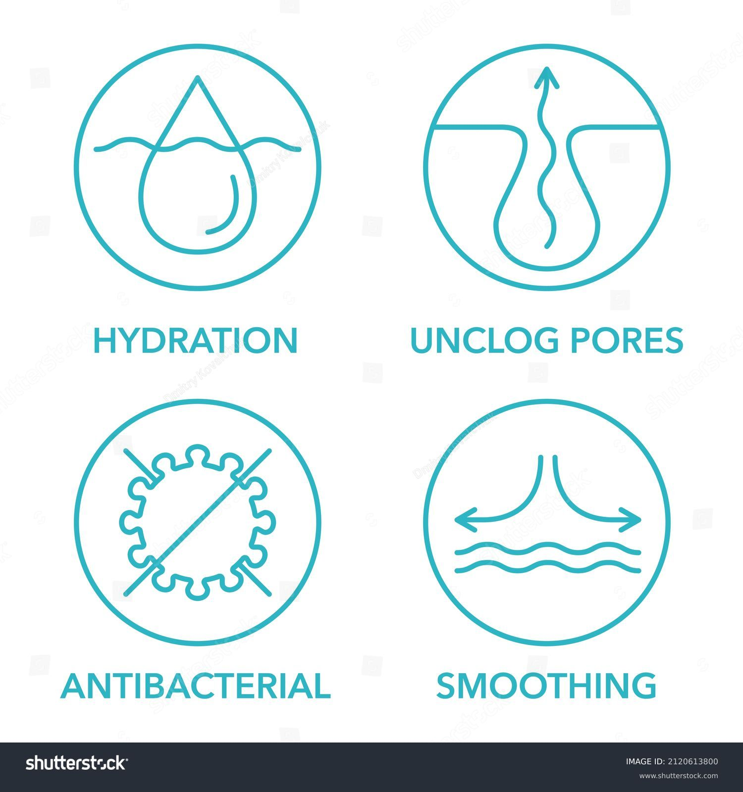 Hydrates and Soothes Scalp Icon: A water droplet or soothing wave symbol.