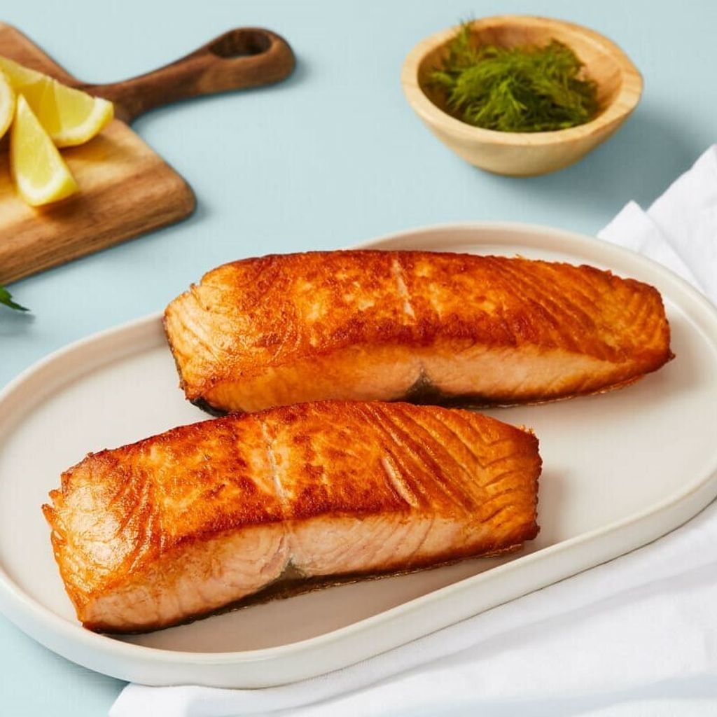 pan fry salmon portion skin on