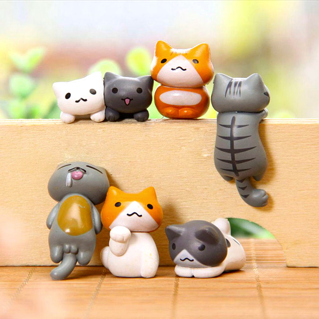6 in 1  Miniature Cute Lazy Mini Cat Figurines Toy Decorations