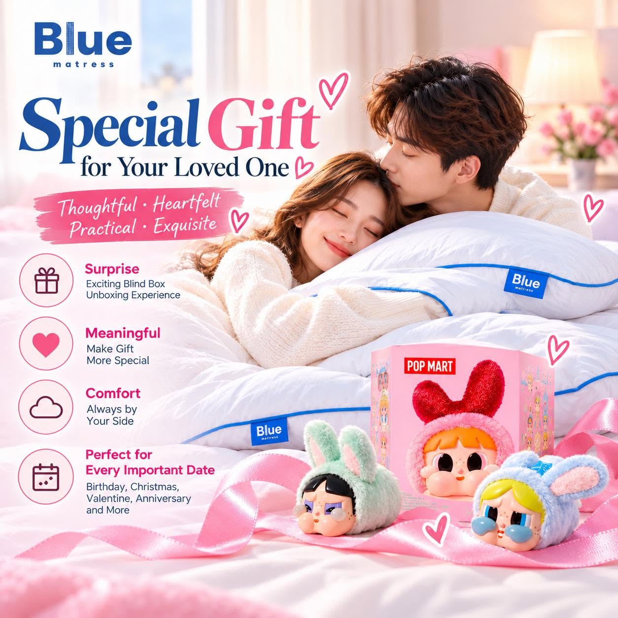 With a Little Surprise Inside 🎁🎀 BLUE + FREE POP MART BLIND BOX!