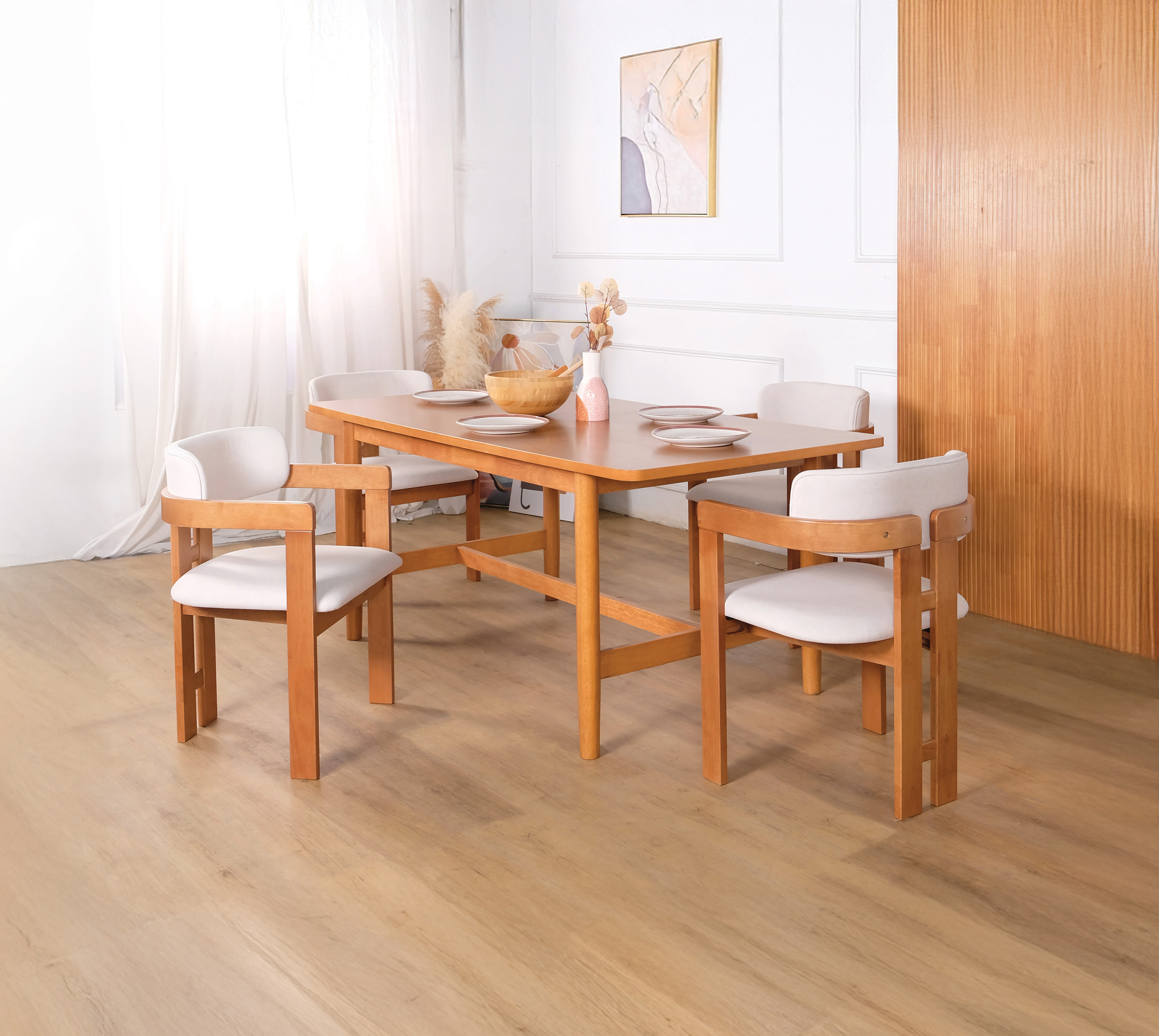 Winnie Table + Cody Chair_LilacFabric (Light Walnut) Set_1