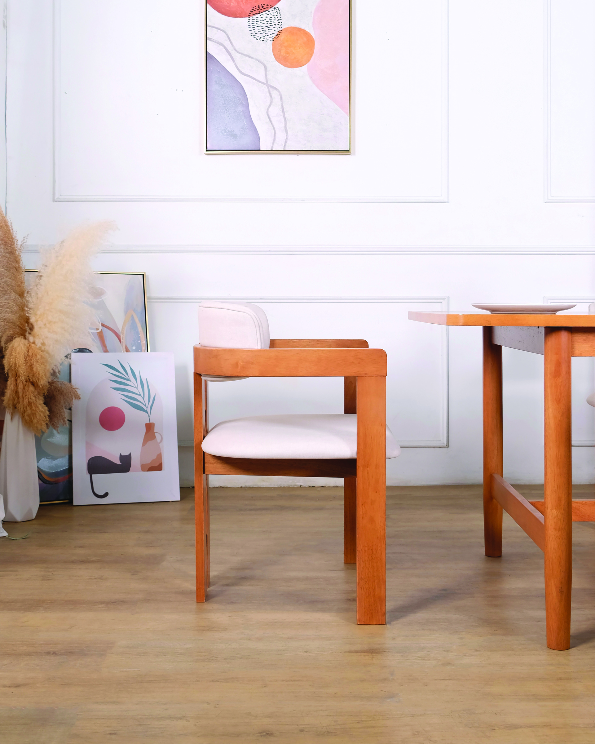 Winnie Table + Cody Chair_LilacFabric (Light Walnut) Set_2