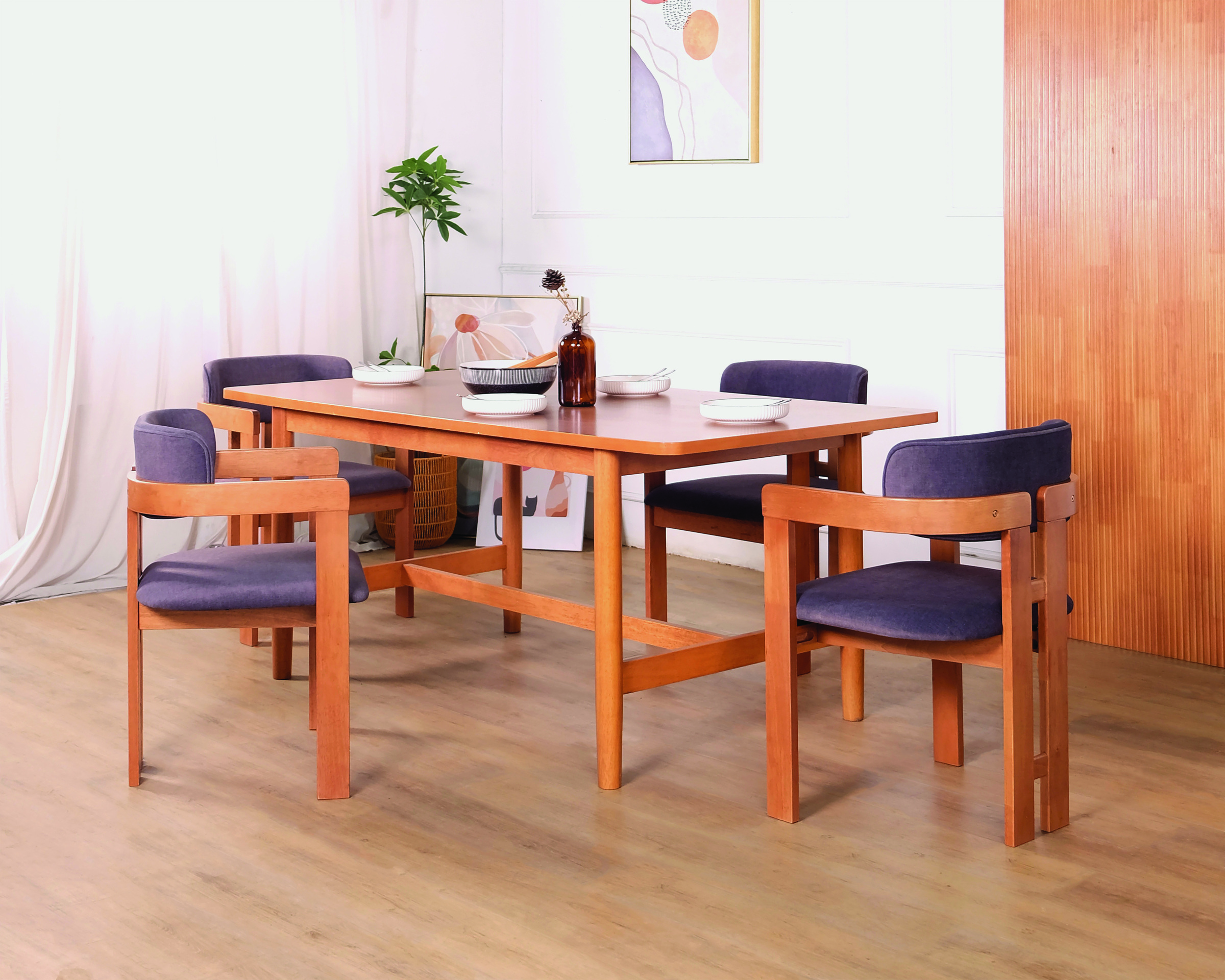 Winnie Table + Cody Chair_CharcoalFabric (Light Walnut) Set_1