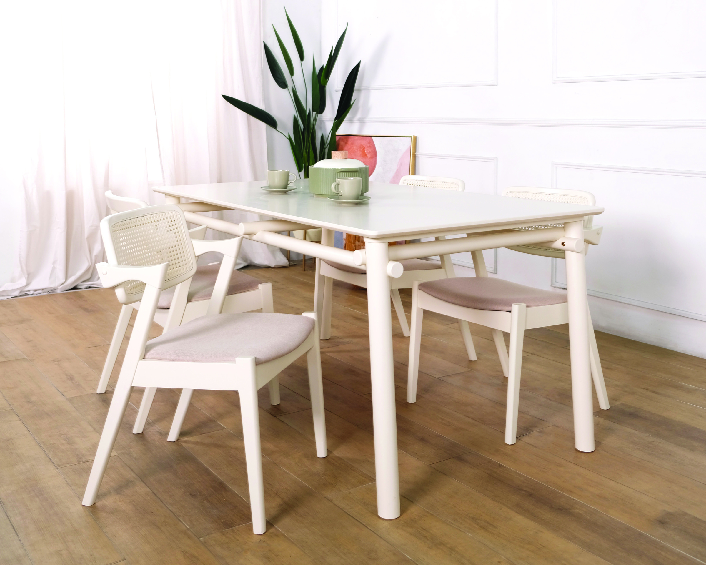 Mika Table + Gavin Chair (Cream White) Set_1