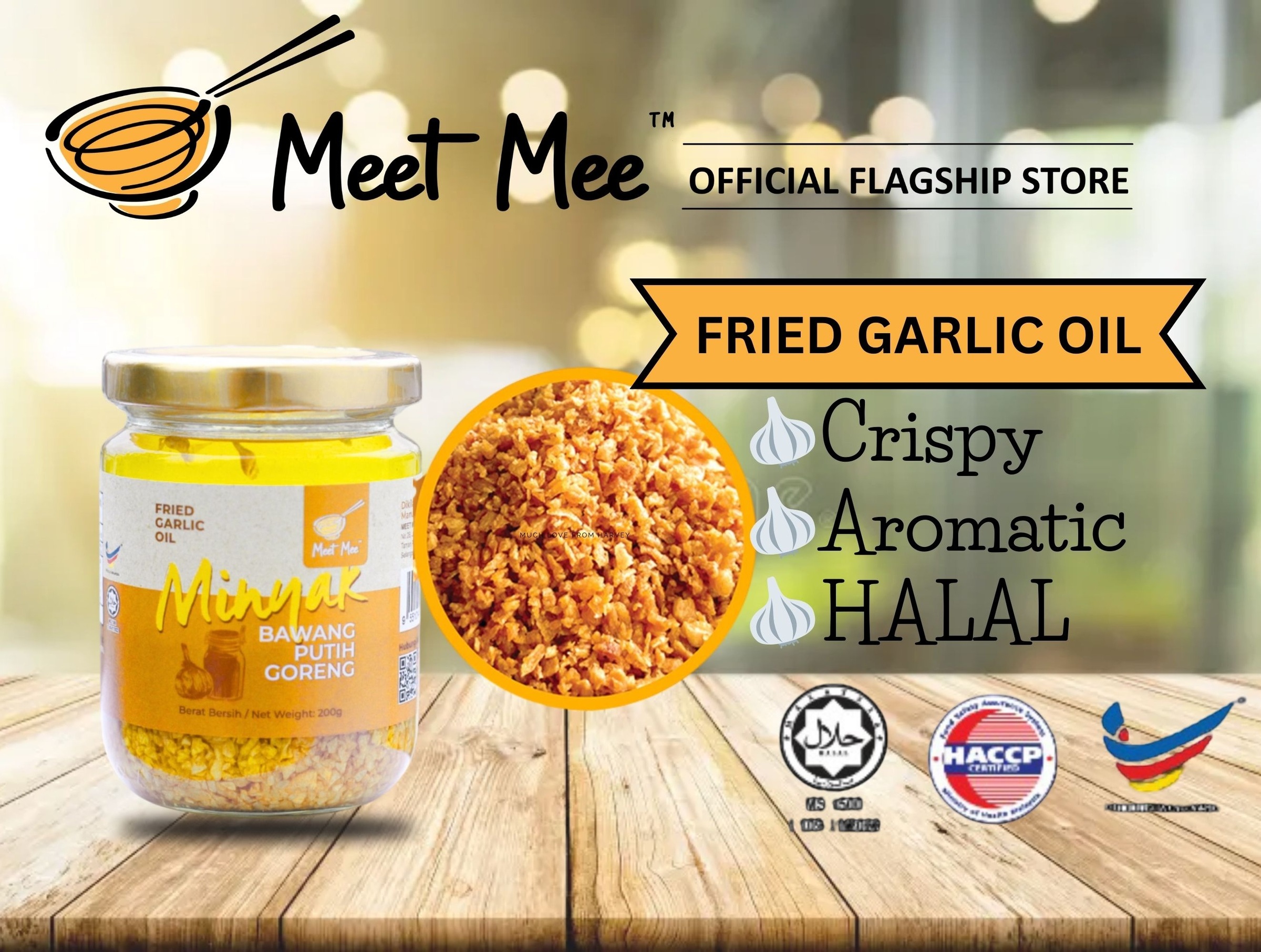 Crispy Fried Garlic Infused Oil Rich Aromatic Flavour Booster Perfect for Noodles & Rice HALAL Certified Premium Oil Easy to Use — Drizzle & Enjoy