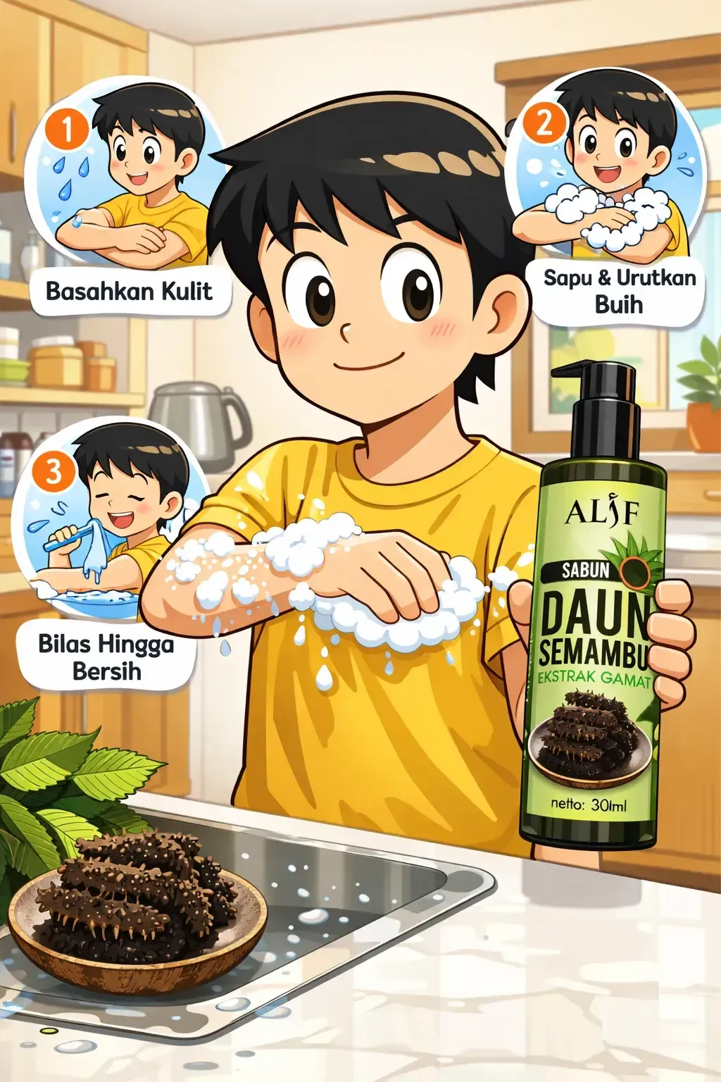 Cara guna Sabun Daun Semambu