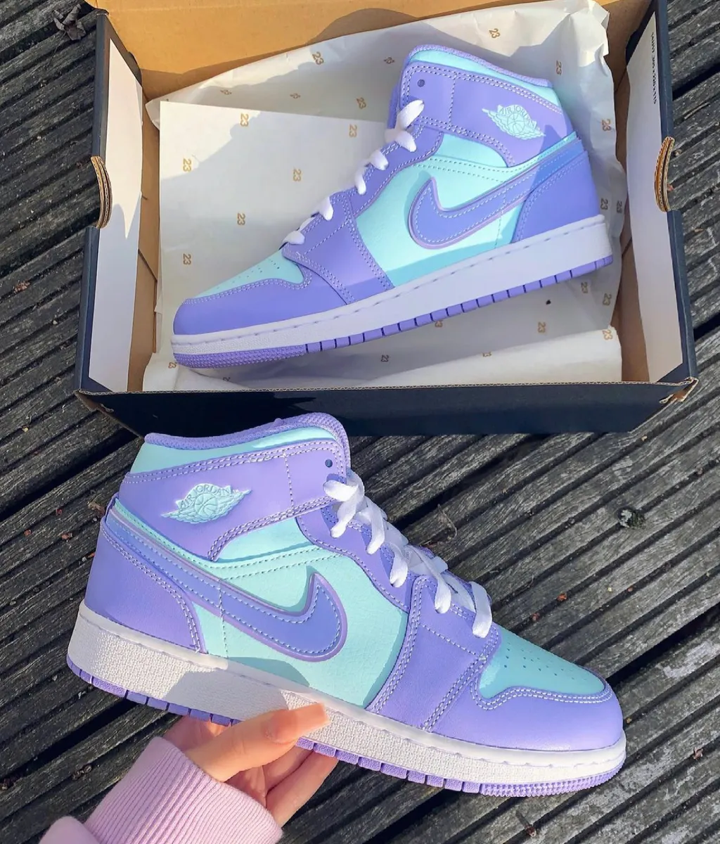 Nike Air Jordan 1 Mid Purple Aqua Shopwith Styleee