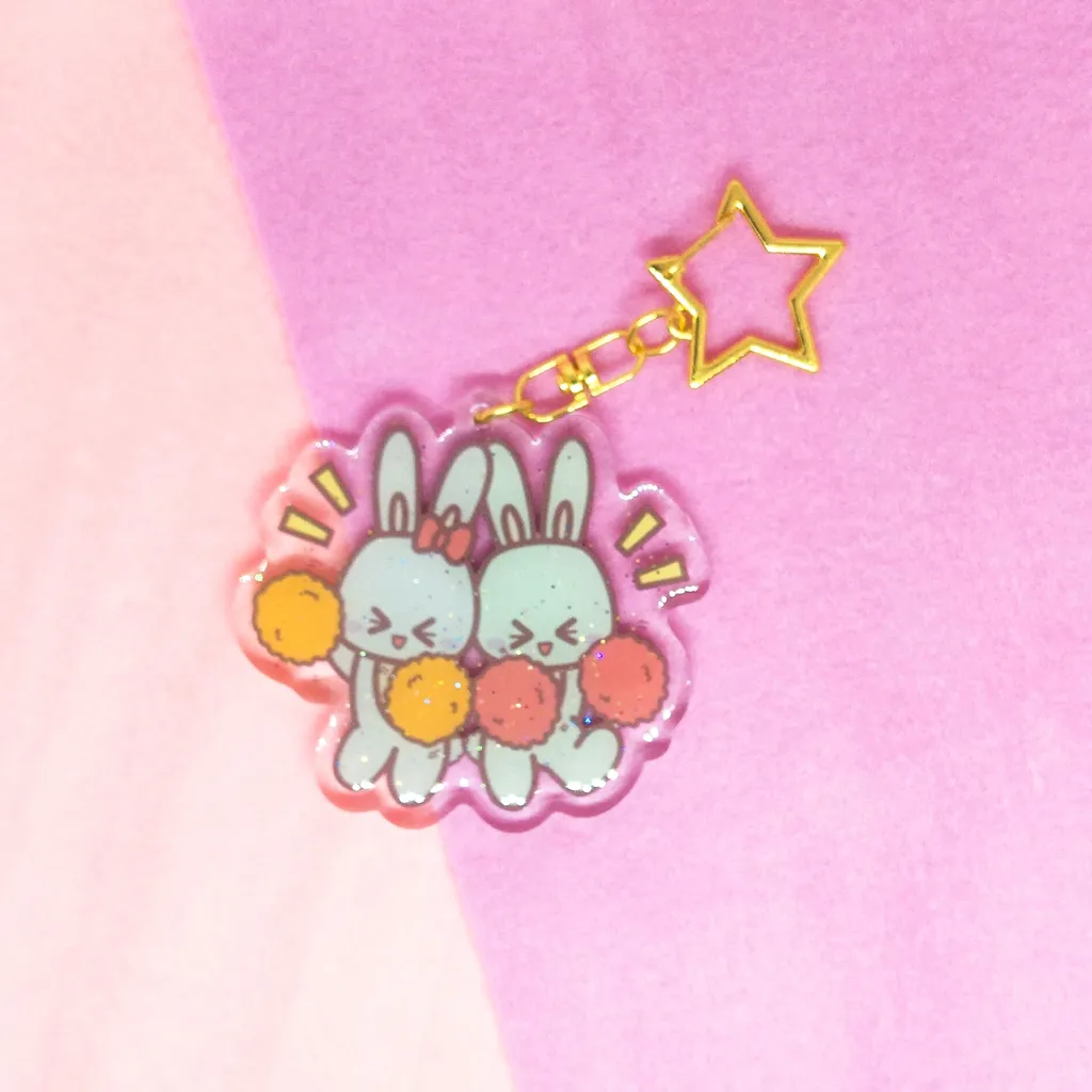 Cheerleading Bunnies Acrylic Keychain.jpg