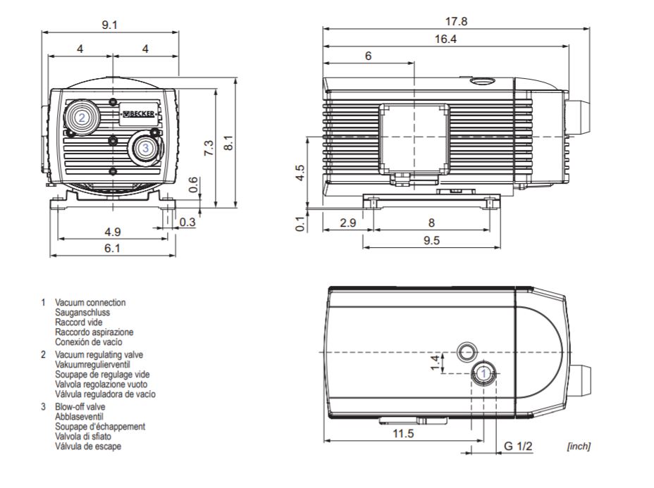 Becker VT4.16 Dry Rotary Vane Vacuum Pump dimension drawing.JPG