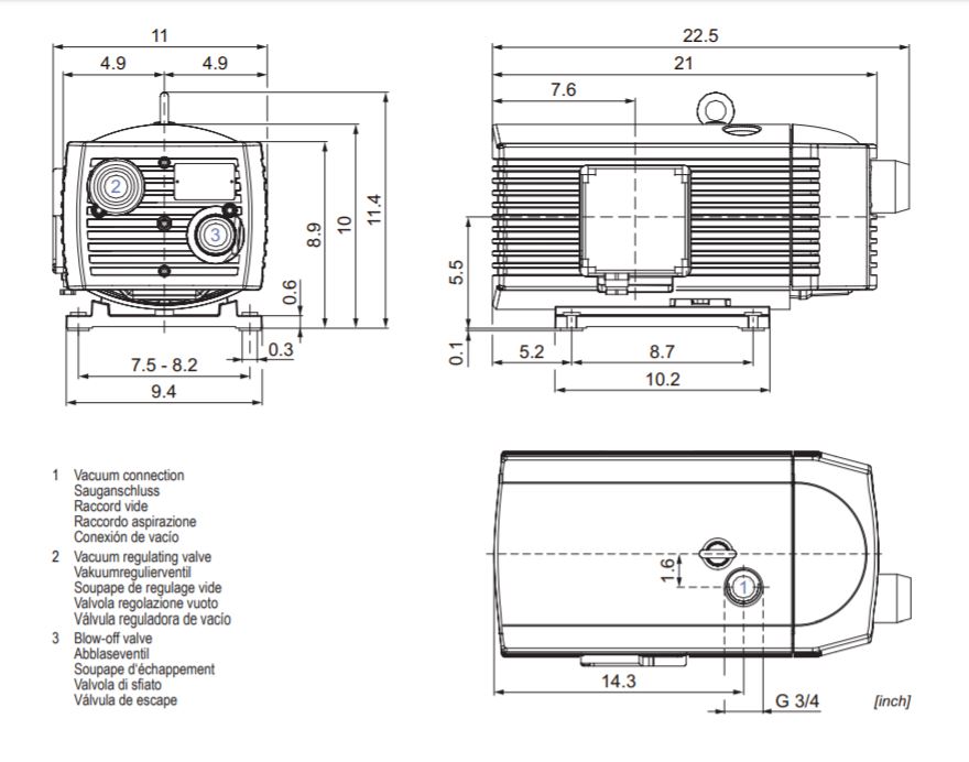 Becker VT4.40 Dry Rotary Vane Vacuum Pump dimension drawing.JPG