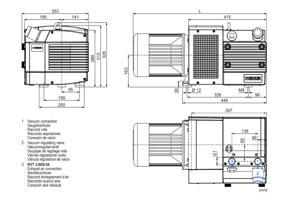 Becker KVT3.80 Dry Rotary Vane Vacuum Pump dimension drawing.JPG