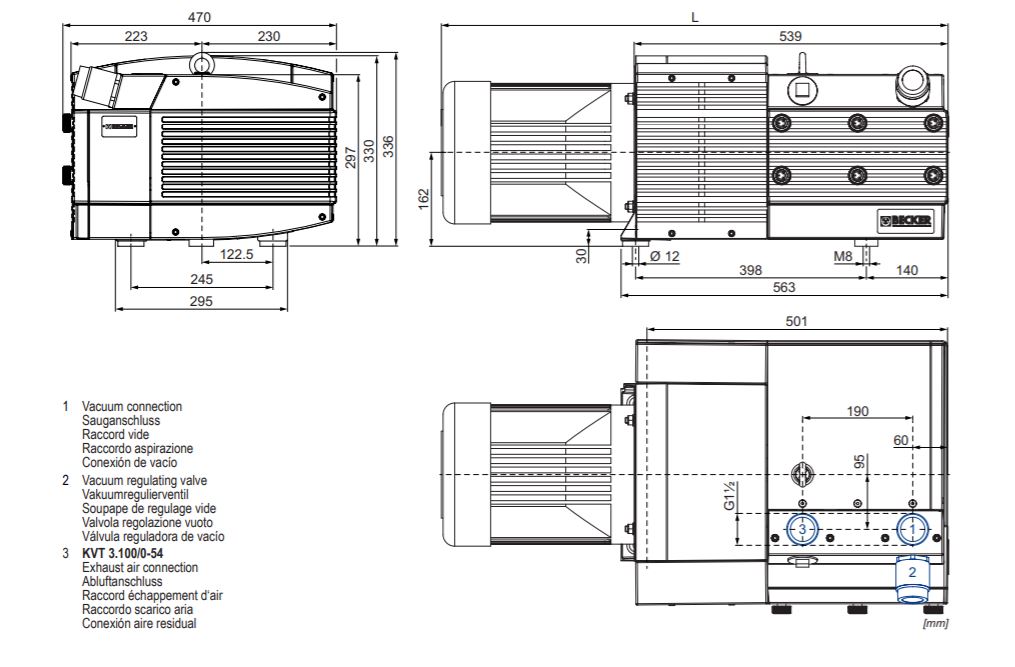 Becker KVT3.100 Dry Rotary Vane Vacuum Pump dimension drawing.JPG