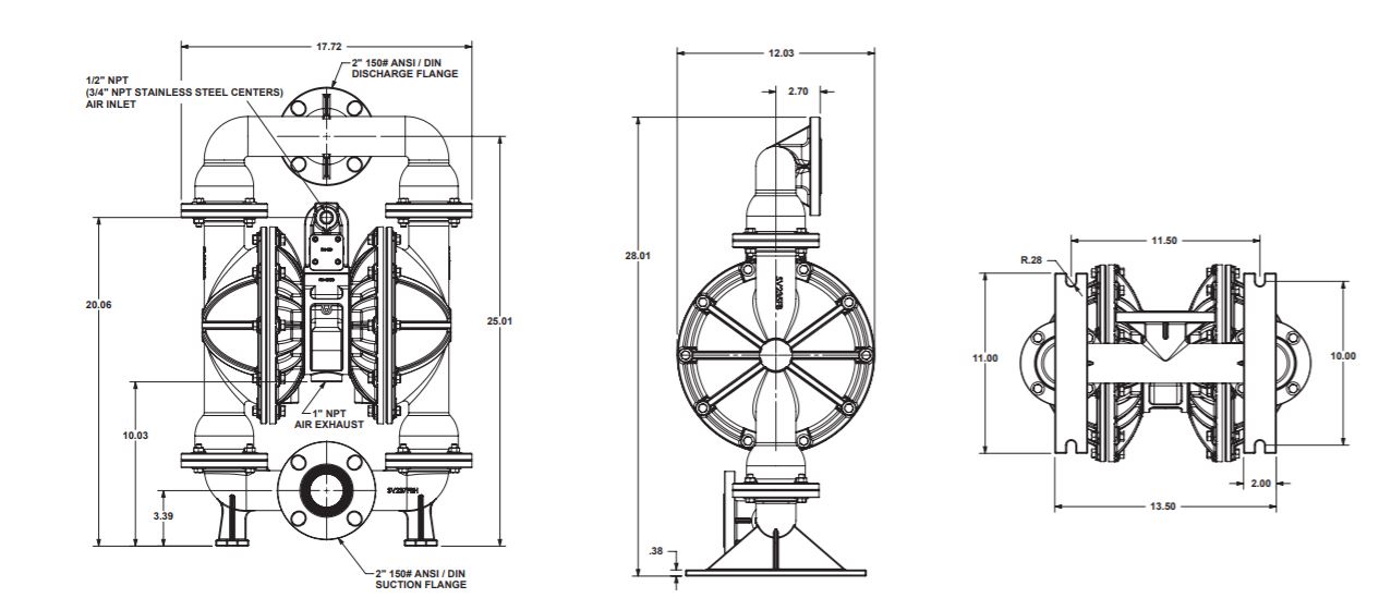 Versamatic 2 inch Bolted Metal Air Operated Double Diaphragm Pump Dimension Drawing .JPG