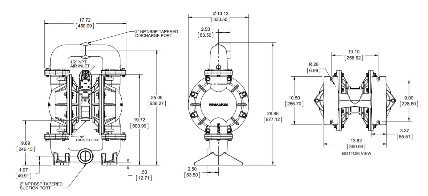 Versamatic 2 inch Bolted Metal Air Operated Double Diaphragm Pump Dimension Drawing .JPG