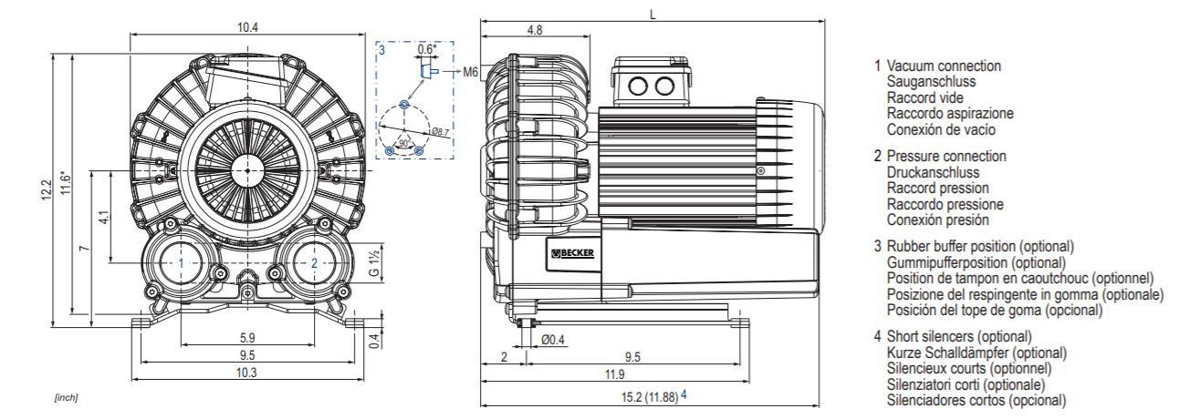 sv130 2-stage regenerative side channel blowers vacuum pump with single phase motor dimension drawing.JPG