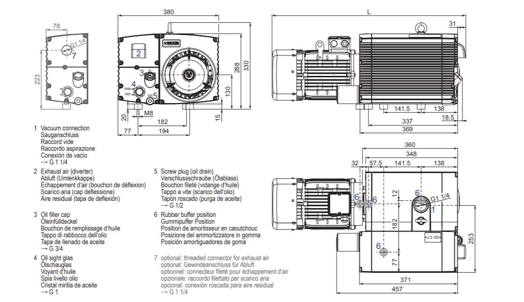 Becker U5.100 Oil Lubricated Rotary Vane Vacuum Pump Dimension Drawing .JPG