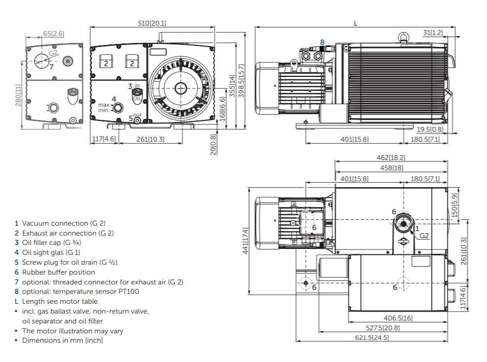 Becker U5.165 Oil Lubricated Rotary Vane Vacuum Pump Dimension Drawing .JPG