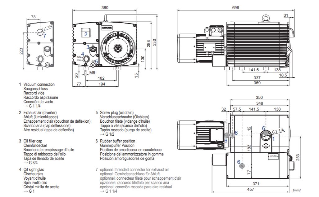 Becker U5.70 Oil Lubricated Rotary Vane Vacuum Pump Dimension Drawing .JPG