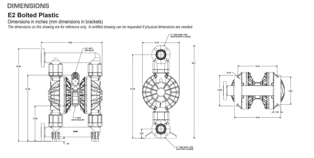 Versamatic 2 inch Bolted Plastic Air Operated Double Diaphragm Pump Dimension Drawing .JPG