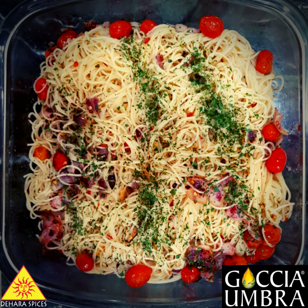 Angel Hair Aglio Olio with Cherry Tomatoes and Bacon (serves 4)