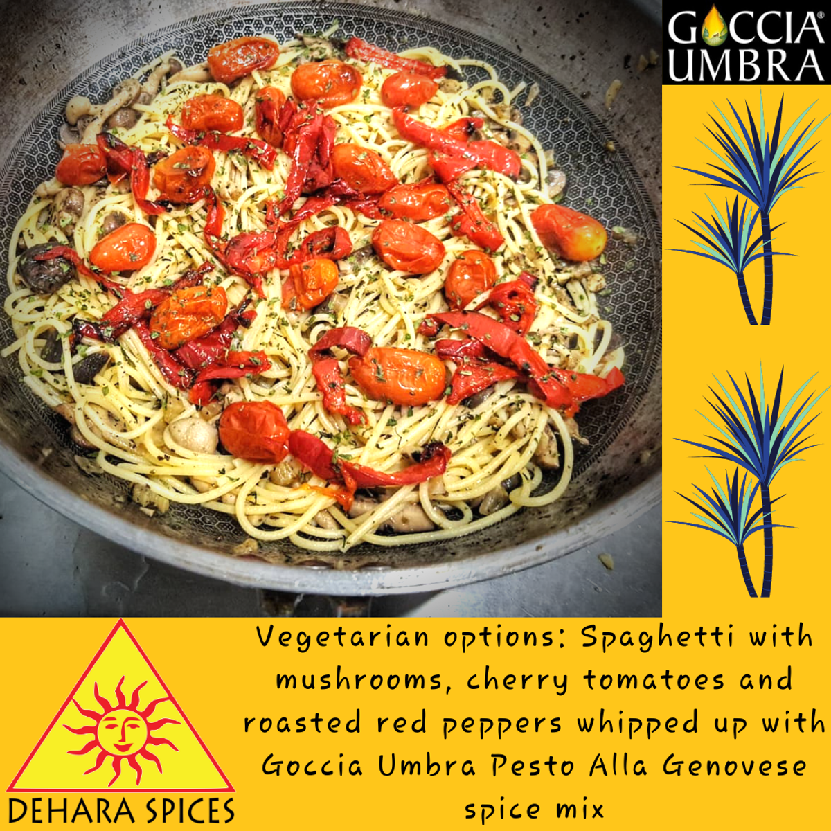 Vegetarian Pesto with mushrooms, cherry tomatoes and roasted red capsicum (serves 4)
