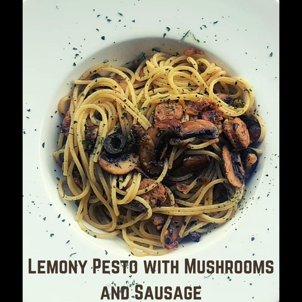 Lemony Pesto Linguine with Mushrooms and Sausage